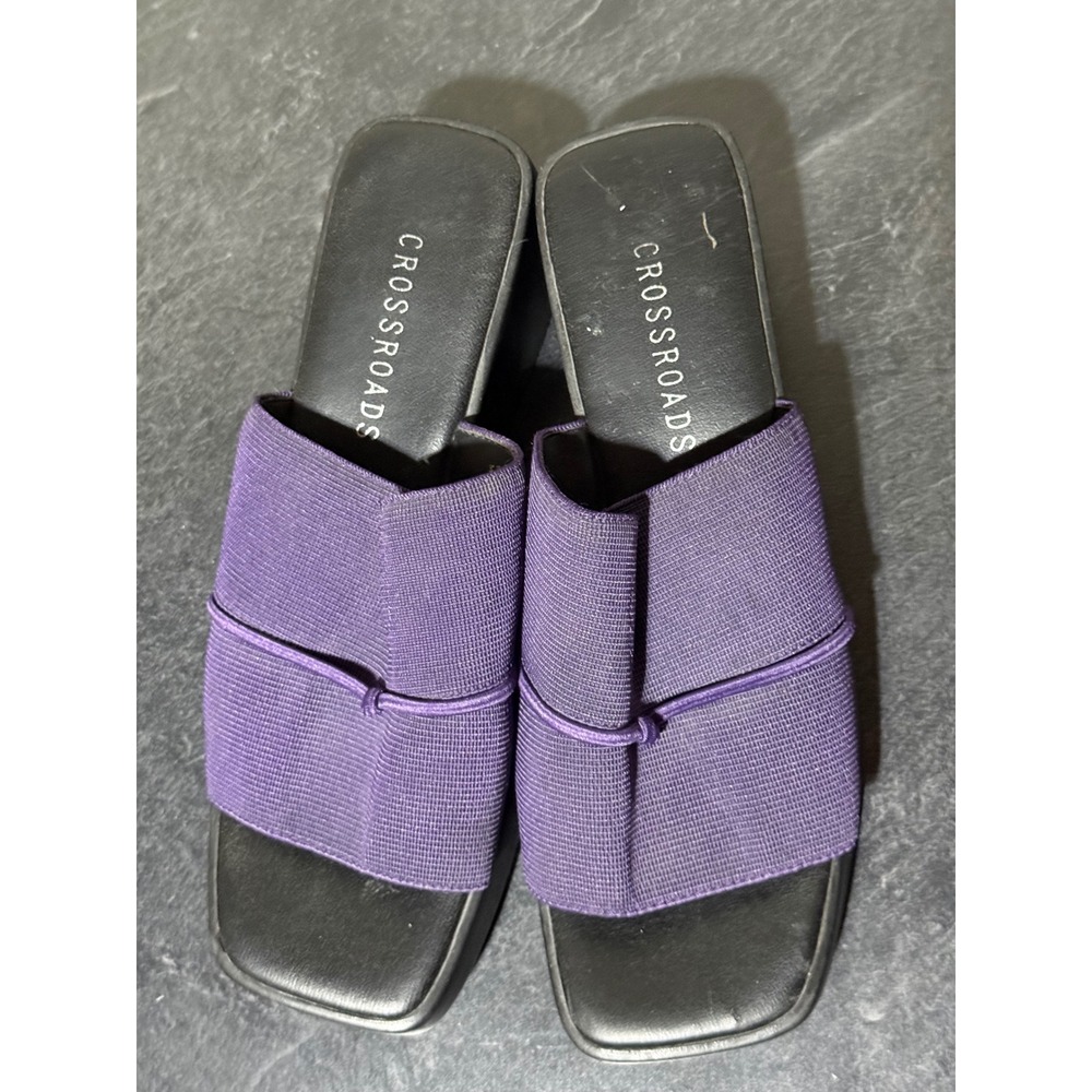 Crossroads Madison Purple Fabric Platform Wedge Sandals Square Toe Women 7M Y2K - Picture 6 of 7